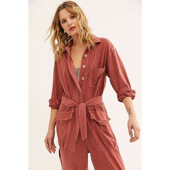 NEW FREE PEOPLE MORE LIKE THIS BELTED ONE PIECE JUMPSUIT JUMPER TERRACOTTA - Picture 4 of 4
